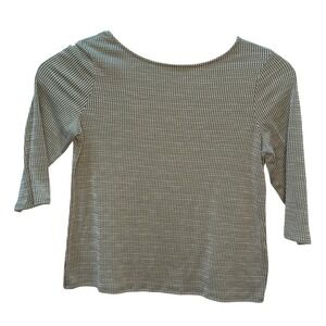 Chicos Olive Green Geometric Textured Knit 3/4 Sleeve Top Size 2 L/12